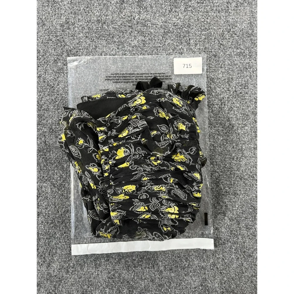 Cinq A Sept Dress Womens Small Black Yellow Floral Silk Ruched Slip Midi - Picture 9 of 9